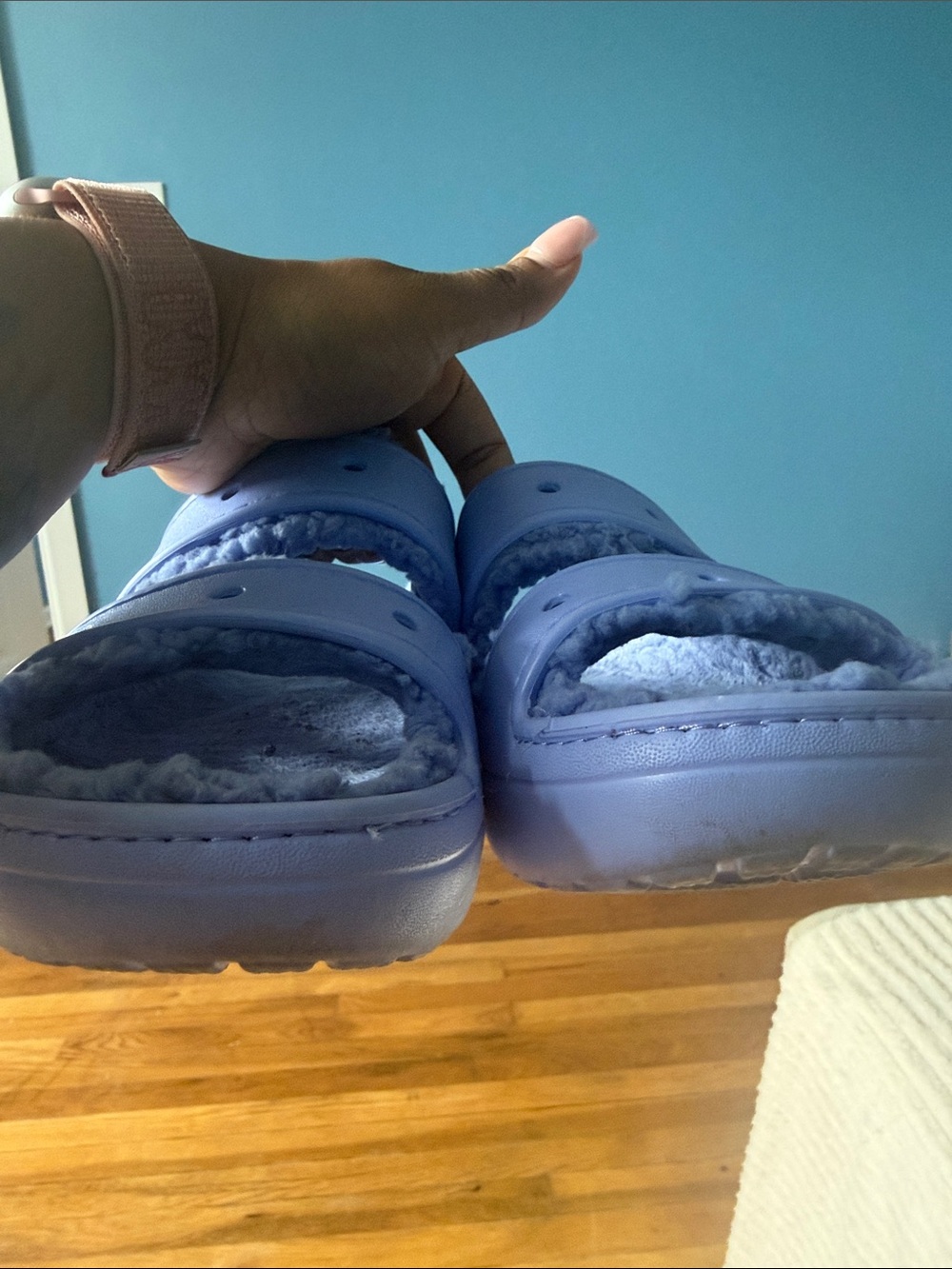 CROCS Women's Plush-Lined Double-Strap Slide Sandals — Light Lavender - Picture 6 of 12